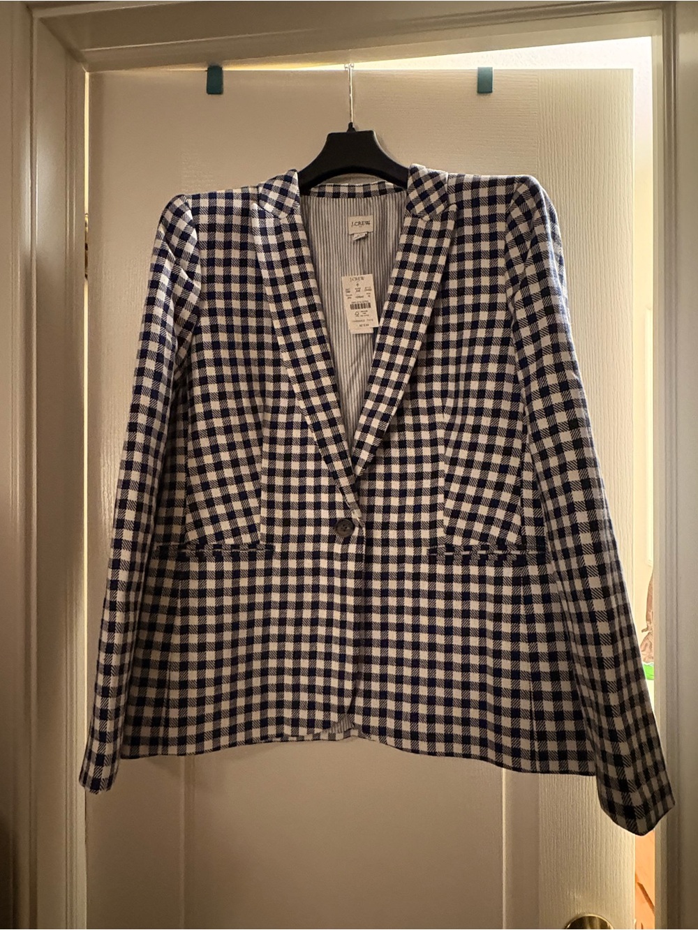 J. Crew Navy and White Checked Blazer Jacket